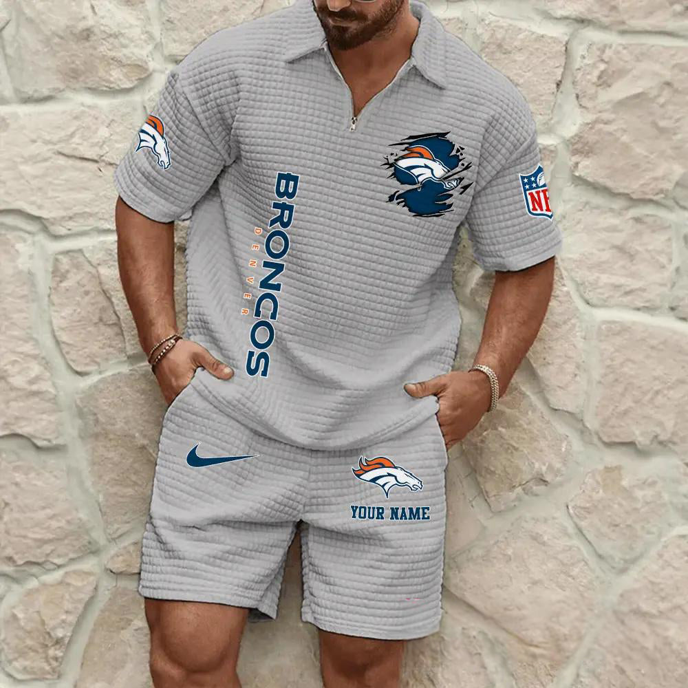 Denver Broncos Men’s Waffle Pattern Half Zipper Shirt And Shorts AZBT2DWSS000065