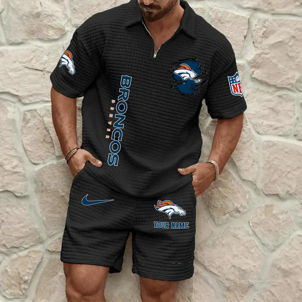 Denver Broncos Men’s Waffle Pattern Half Zipper Shirt And Shorts AZBT2DWSS000065