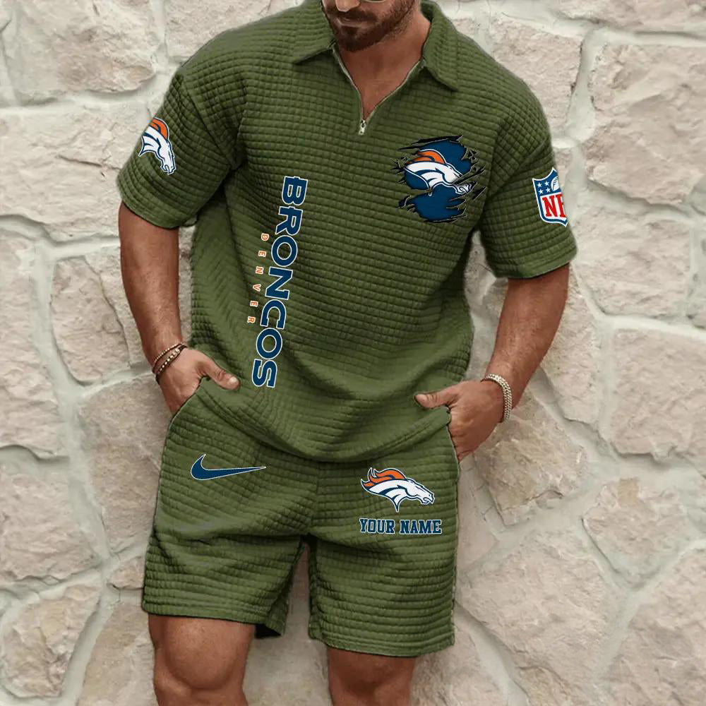 Denver Broncos Men’s Waffle Pattern Half Zipper Shirt And Shorts AZBT2DWSS000065