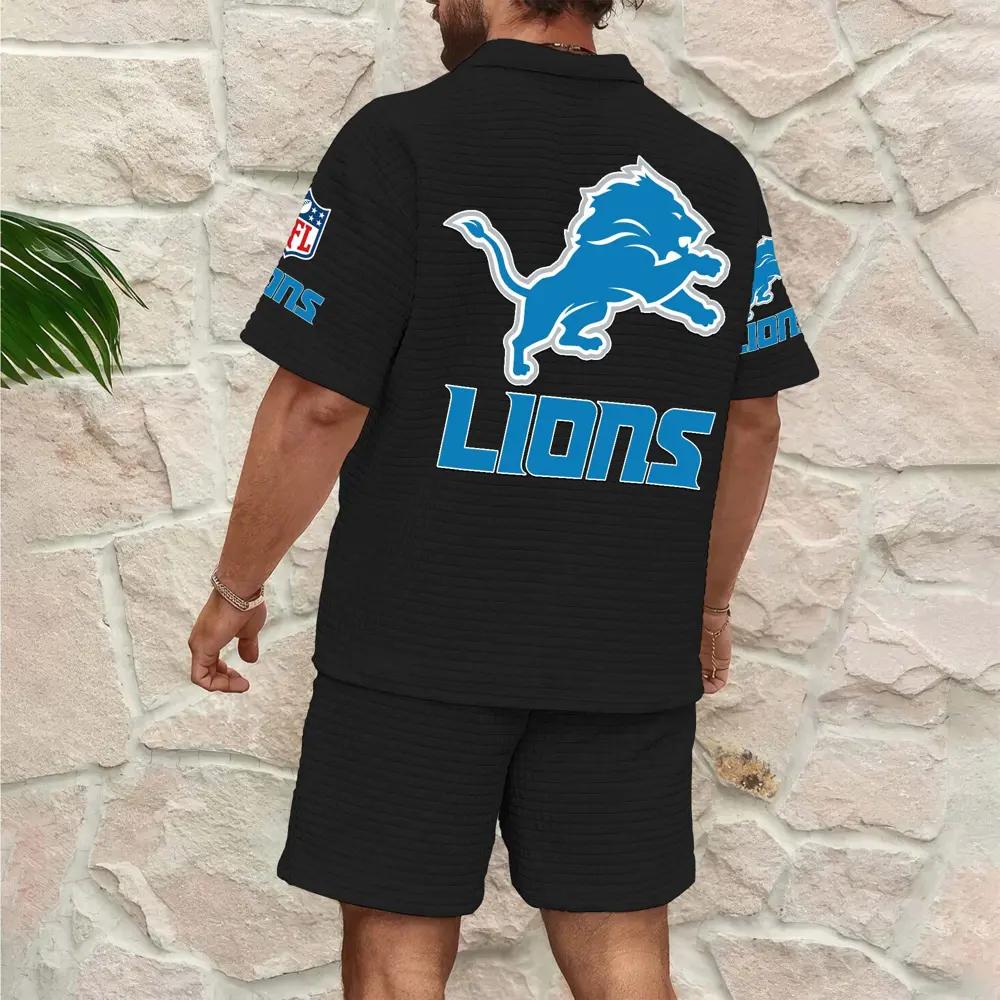 Detroit Lions Men’s Waffle Pattern Half Zipper Shirt And Shorts AZBT2DWSS000067