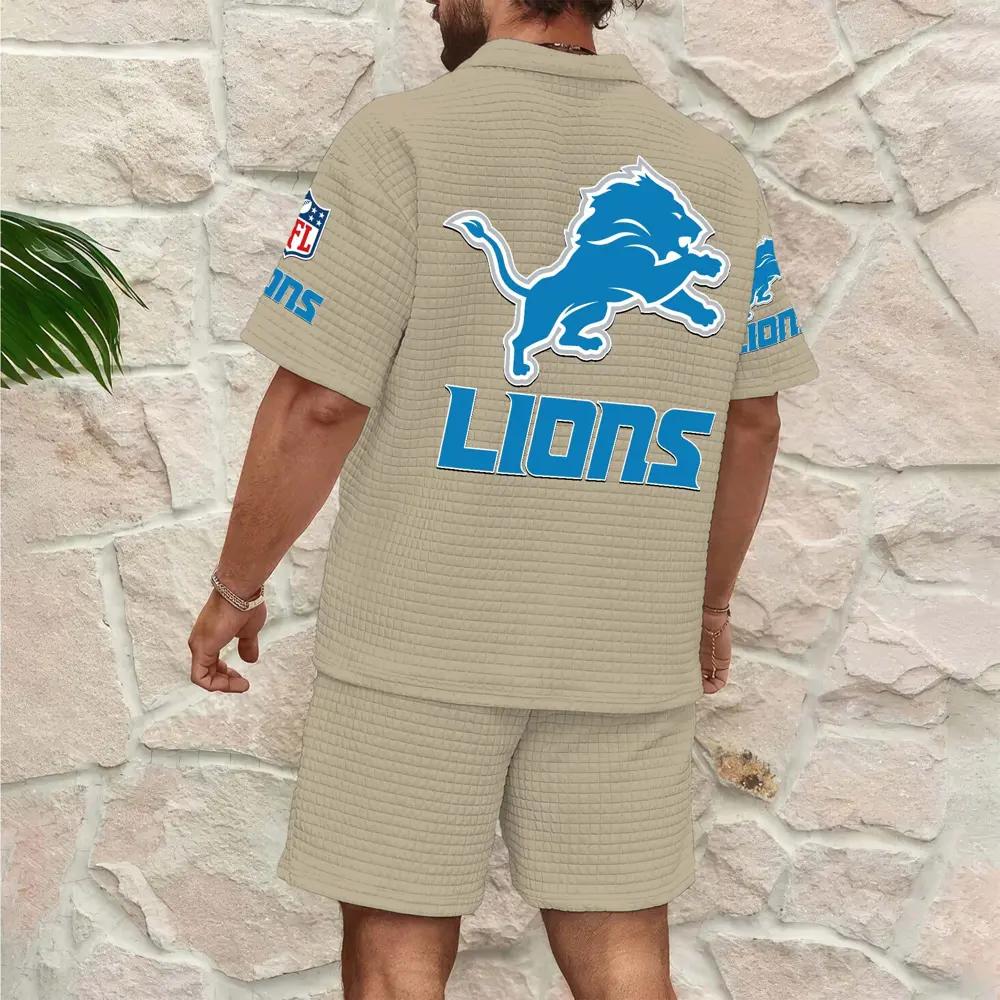 Detroit Lions Men’s Waffle Pattern Half Zipper Shirt And Shorts AZBT2DWSS000067