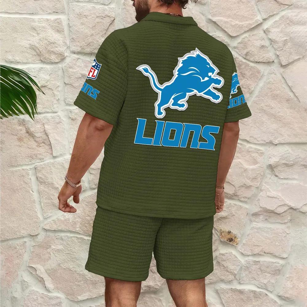 Detroit Lions Men’s Waffle Pattern Half Zipper Shirt And Shorts AZBT2DWSS000067