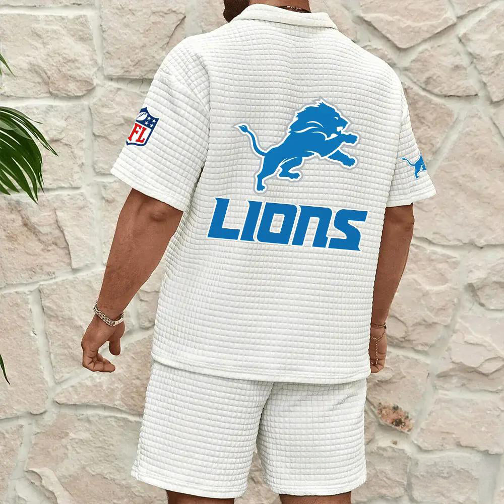 Detroit Lions Men’s Waffle Pattern Half Zipper Shirt And Shorts AZBT2DWSS000069