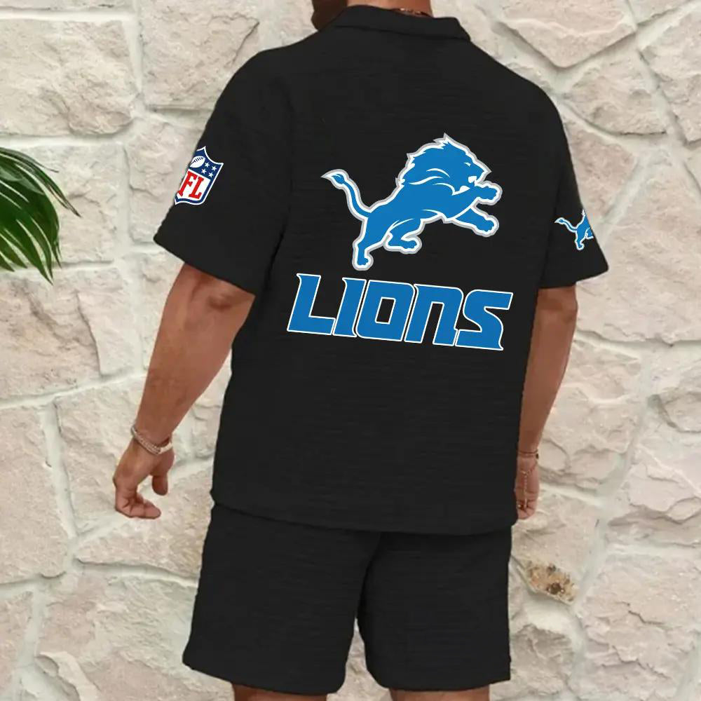 Detroit Lions Men’s Waffle Pattern Half Zipper Shirt And Shorts AZBT2DWSS000069