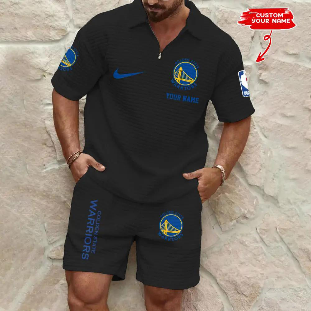 Golden State Warriors Men’s Waffle Pattern Half Zipper Shirt And Shorts AZBT2DWSS000076