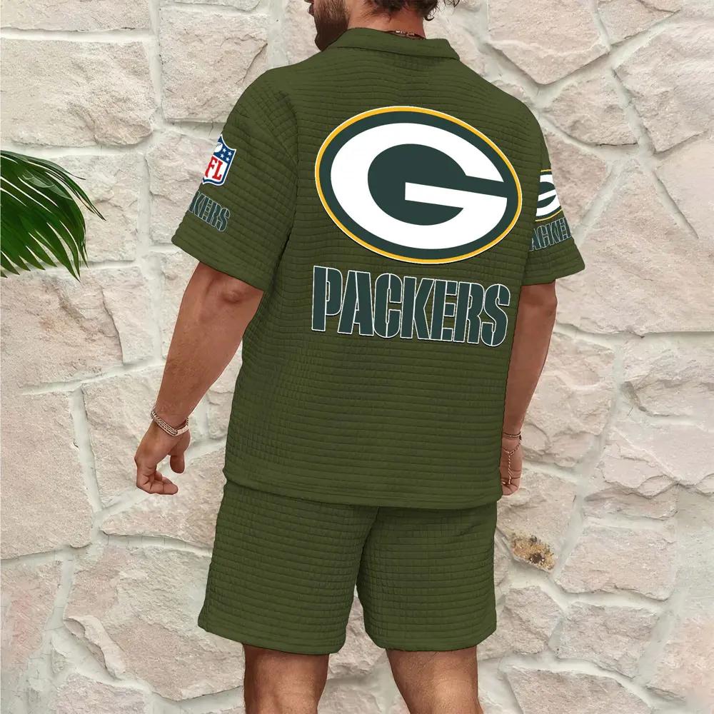 Green Bay Packers Men’s Waffle Pattern Half Zipper Shirt And Shorts AZBT2DWSS000077