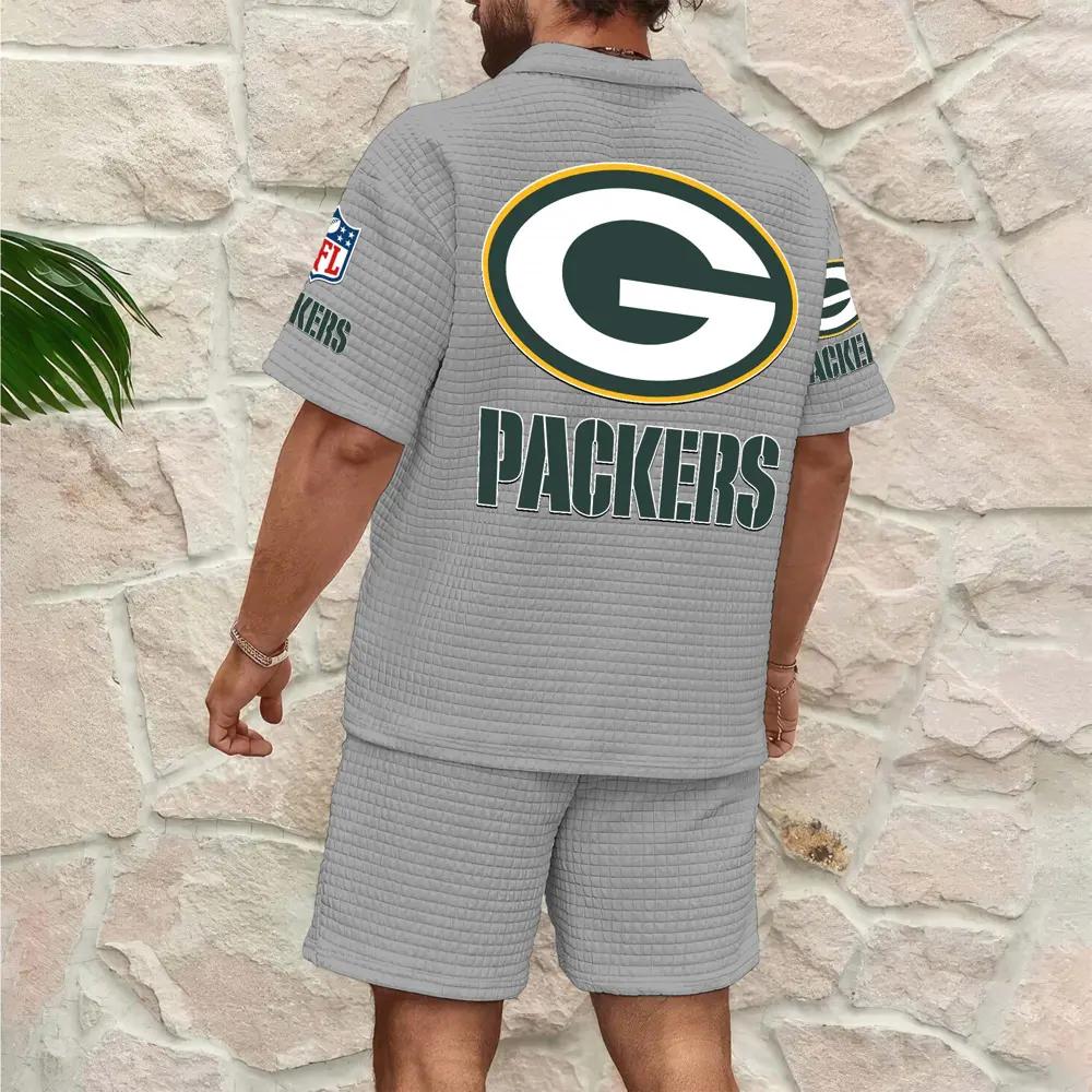 Green Bay Packers Men’s Waffle Pattern Half Zipper Shirt And Shorts AZBT2DWSS000077