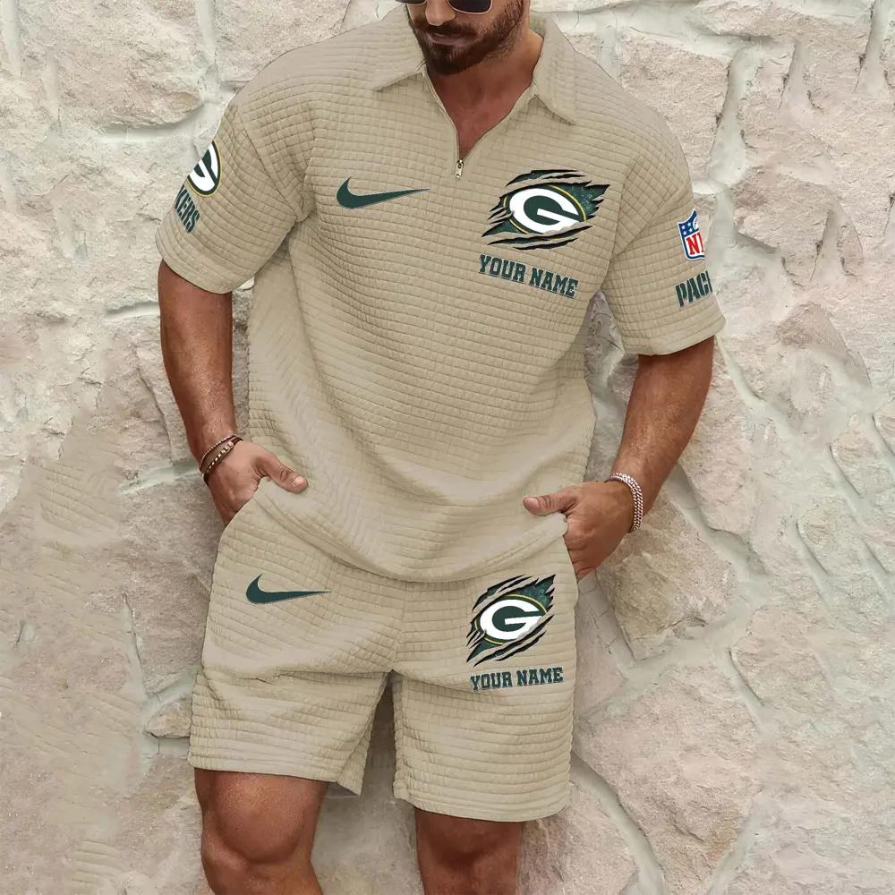 Green Bay Packers Men’s Waffle Pattern Half Zipper Shirt And Shorts AZBT2DWSS000077