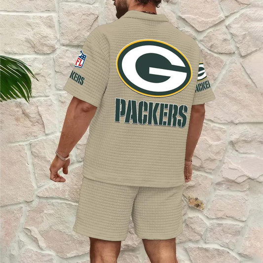 Green Bay Packers Men’s Waffle Pattern Half Zipper Shirt And Shorts AZBT2DWSS000077