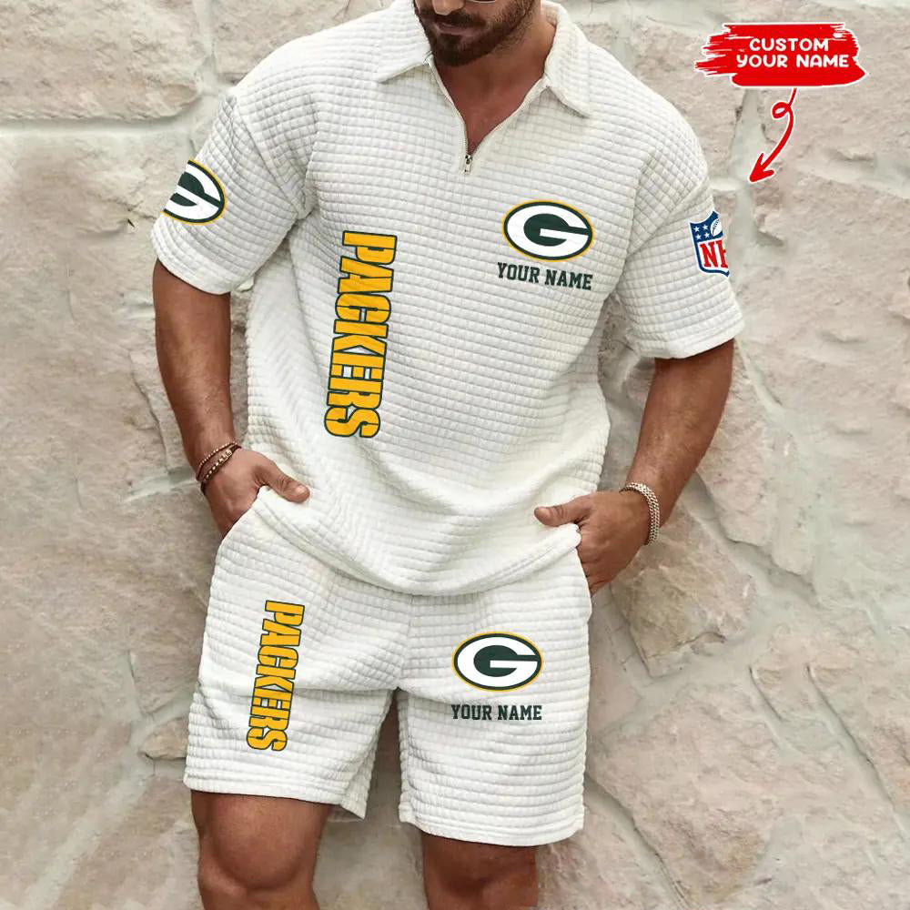 Green Bay Packers Men’s Waffle Pattern Half Zipper Shirt And Shorts AZBT2DWSS000078