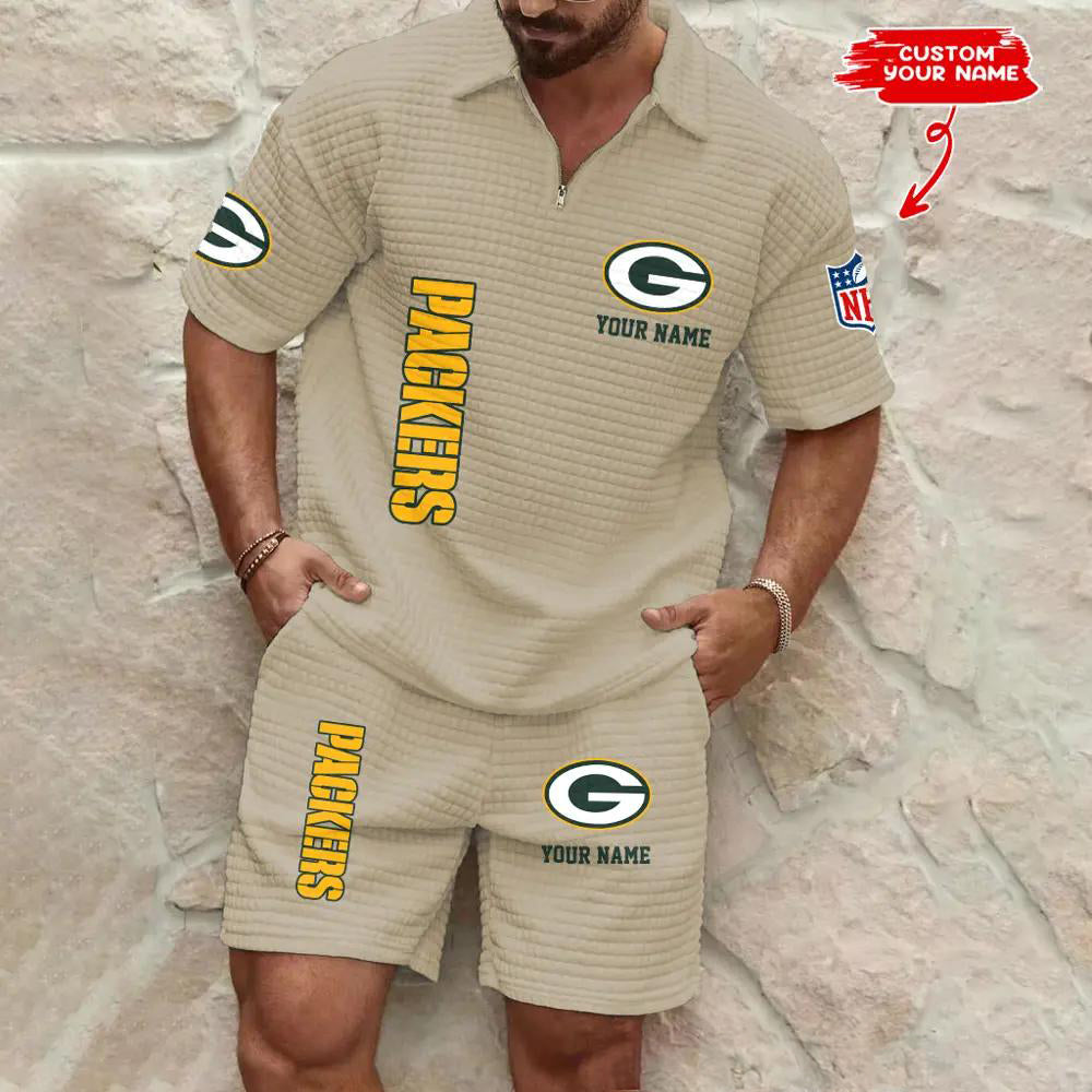 Green Bay Packers Men’s Waffle Pattern Half Zipper Shirt And Shorts AZBT2DWSS000078