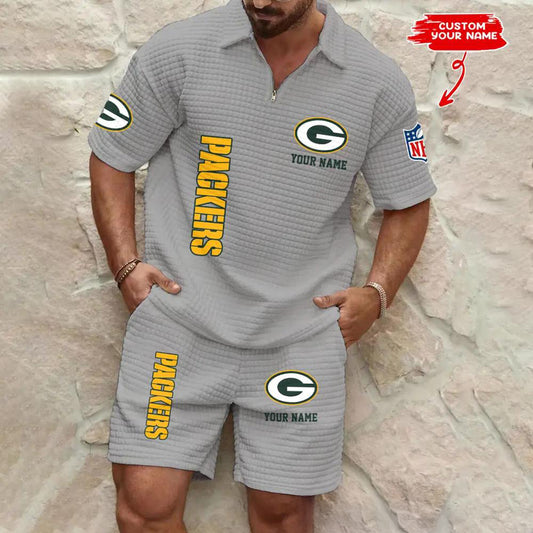 Green Bay Packers Men’s Waffle Pattern Half Zipper Shirt And Shorts AZBT2DWSS000078