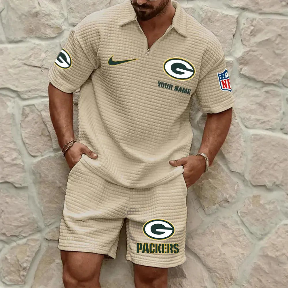 Green Bay Packers Men’s Waffle Pattern Half Zipper Shirt And Shorts AZBT2DWSS000079
