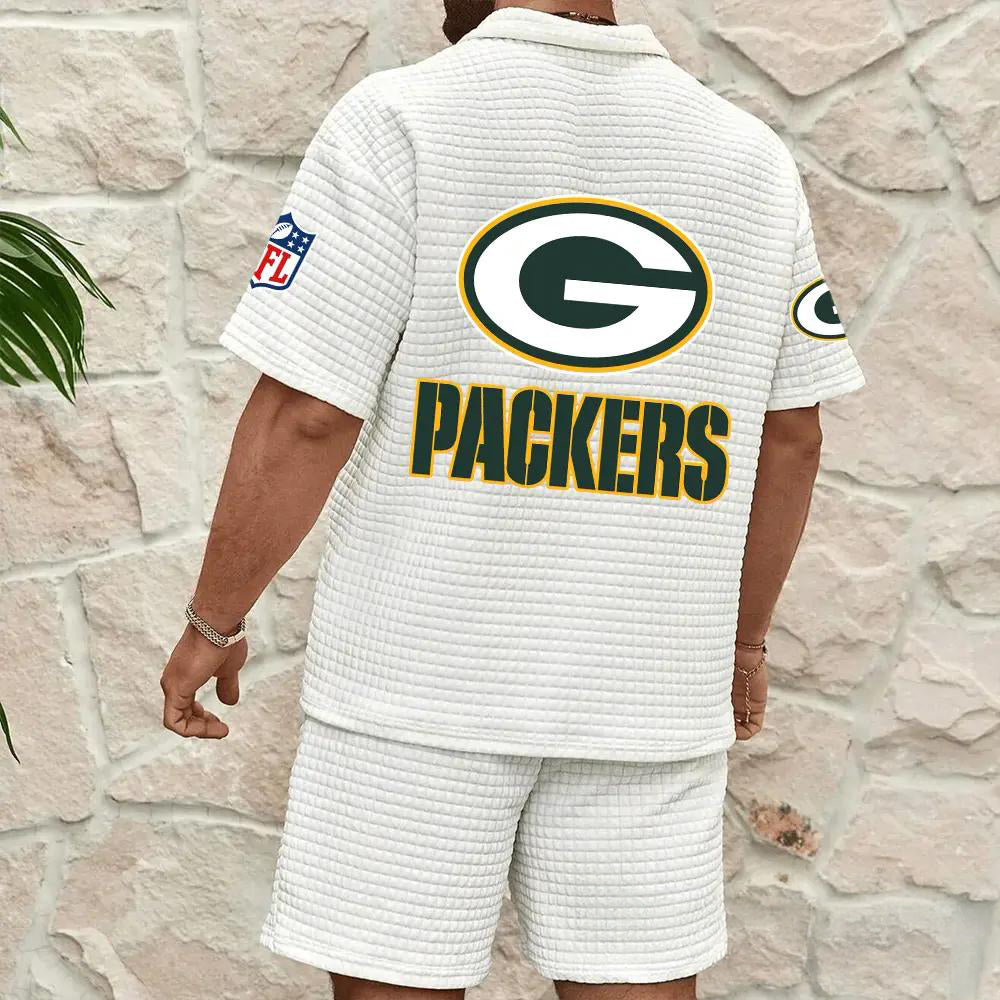 Green Bay Packers Men’s Waffle Pattern Half Zipper Shirt And Shorts AZBT2DWSS000079