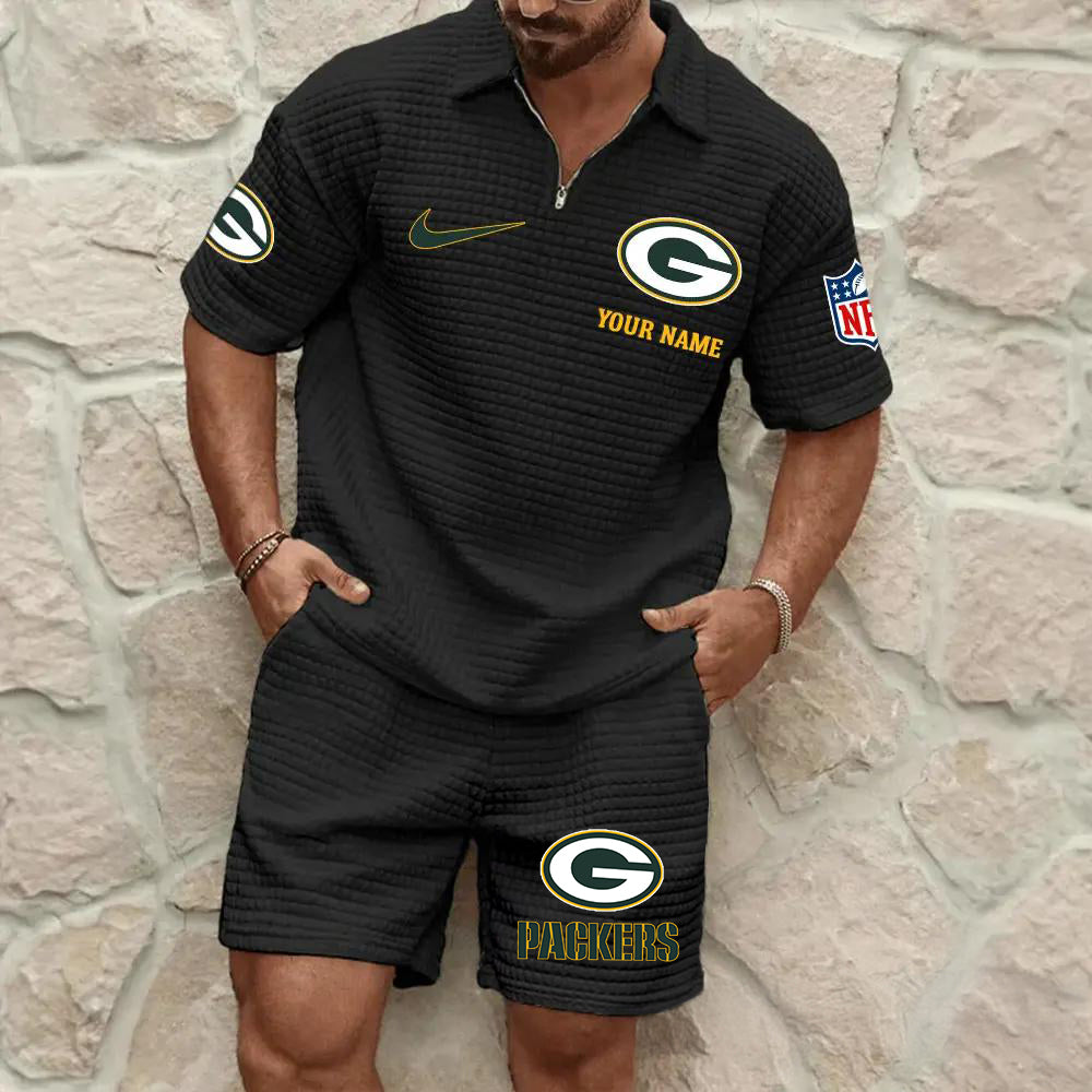 Green Bay Packers Men’s Waffle Pattern Half Zipper Shirt And Shorts AZBT2DWSS000079