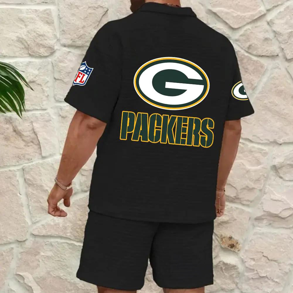 Green Bay Packers Men’s Waffle Pattern Half Zipper Shirt And Shorts AZBT2DWSS000079