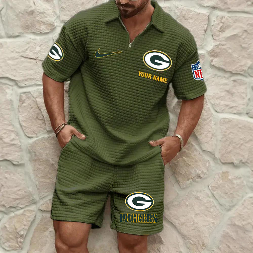 Green Bay Packers Men’s Waffle Pattern Half Zipper Shirt And Shorts AZBT2DWSS000079