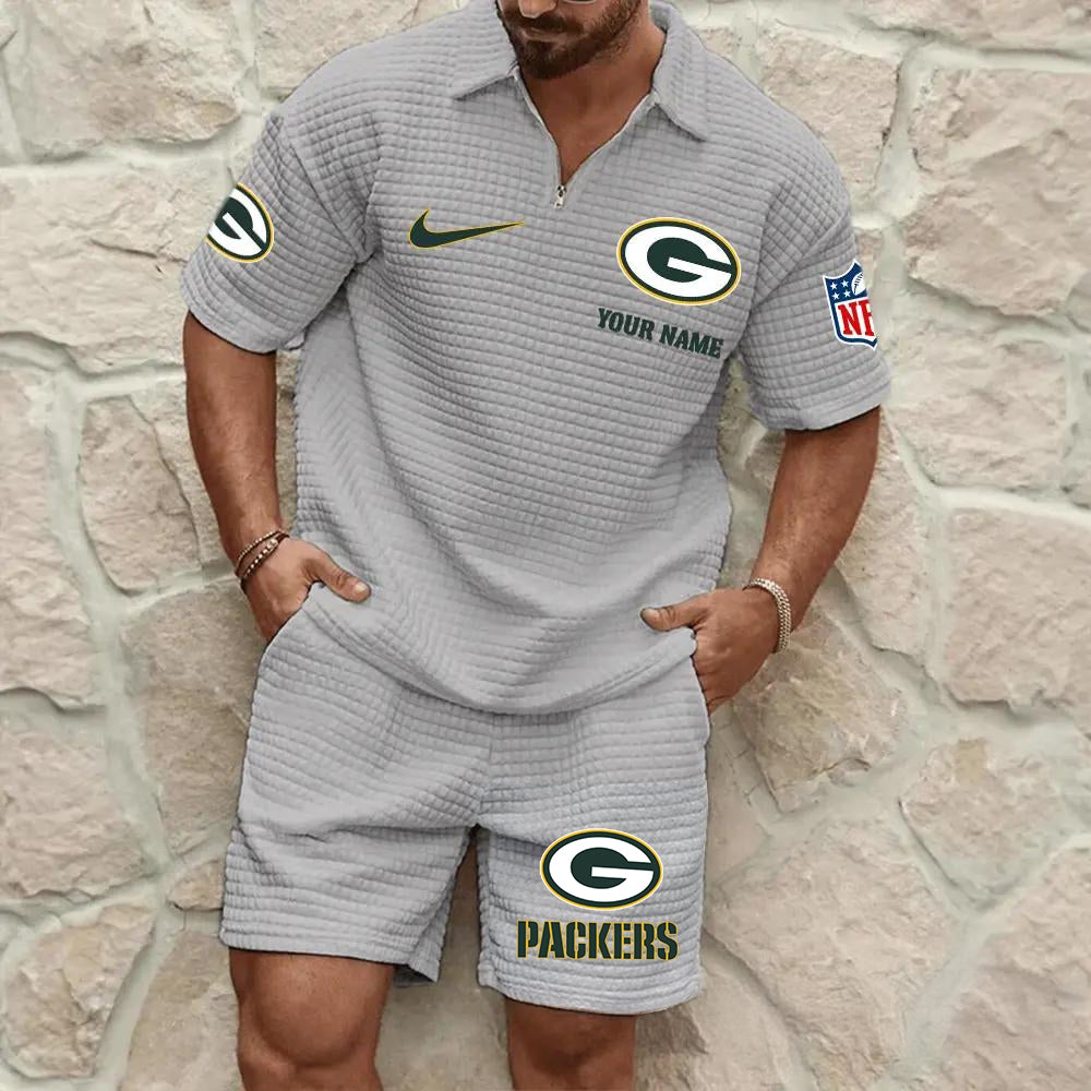 Green Bay Packers Men’s Waffle Pattern Half Zipper Shirt And Shorts AZBT2DWSS000079