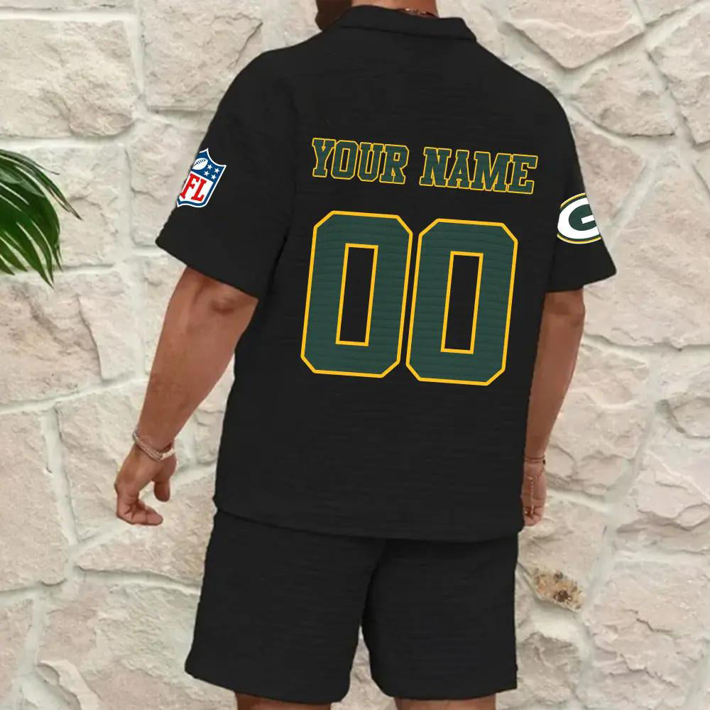 Green Bay Packers Men’s Waffle Pattern Half Zipper Shirt And Shorts AZBT2DWSS000080