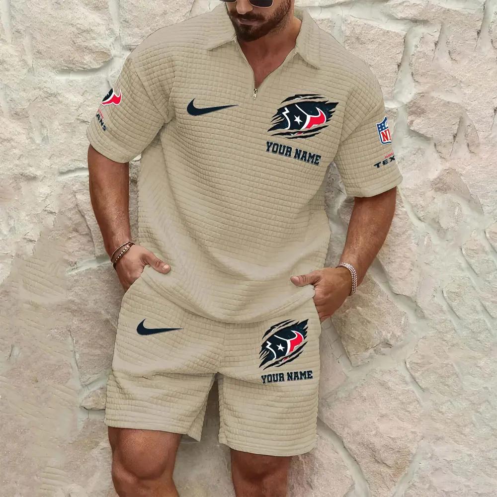 Houston Texans Men’s Waffle Pattern Half Zipper Shirt And Shorts AZBT2DWSS000082