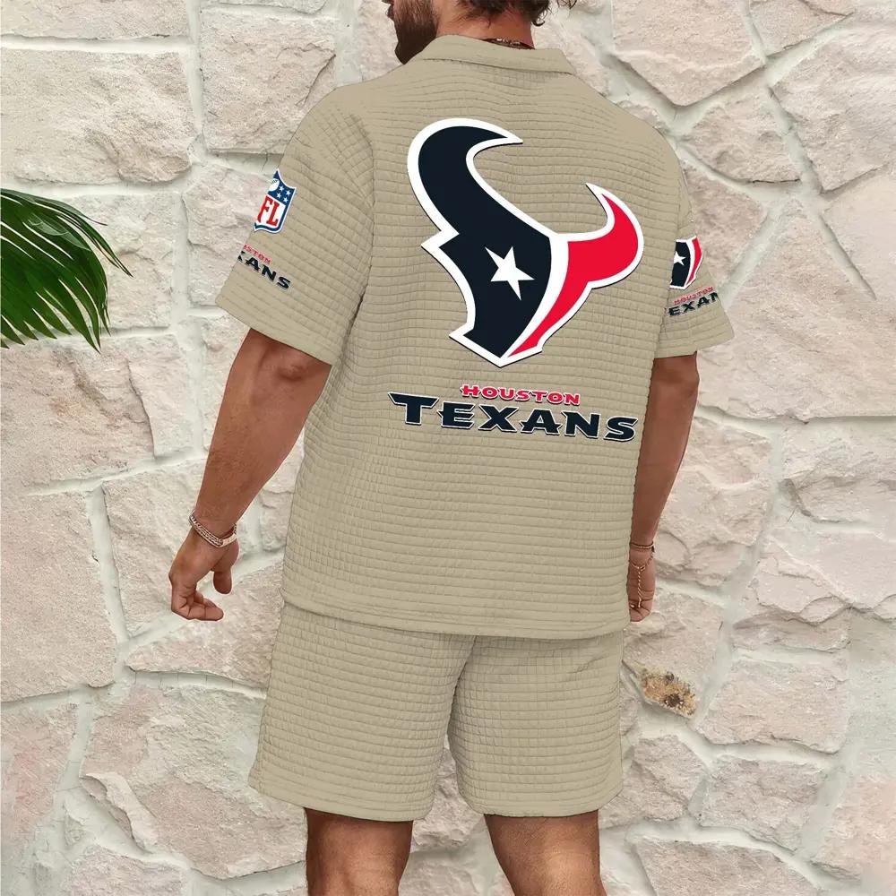 Houston Texans Men’s Waffle Pattern Half Zipper Shirt And Shorts AZBT2DWSS000082