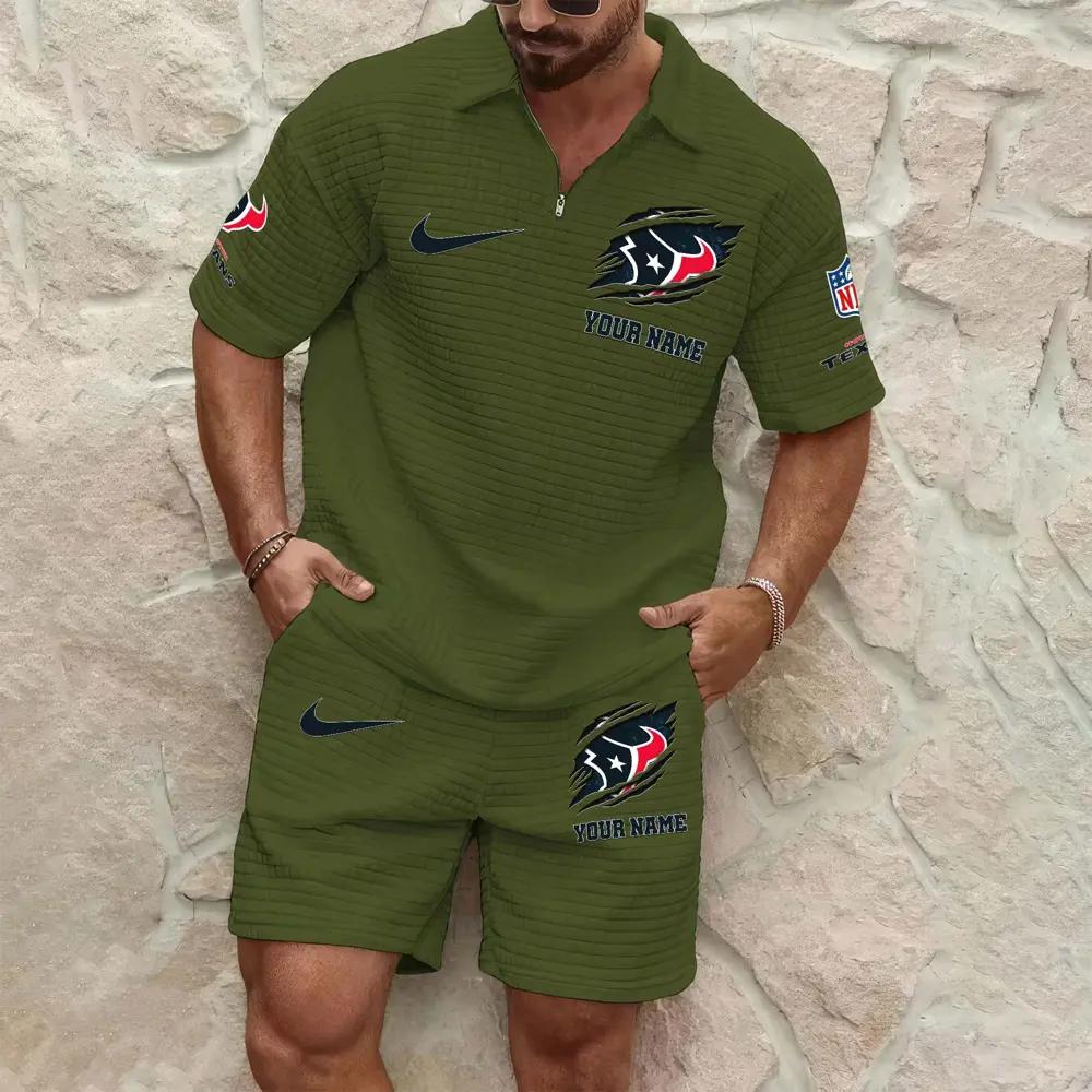 Houston Texans Men’s Waffle Pattern Half Zipper Shirt And Shorts AZBT2DWSS000082