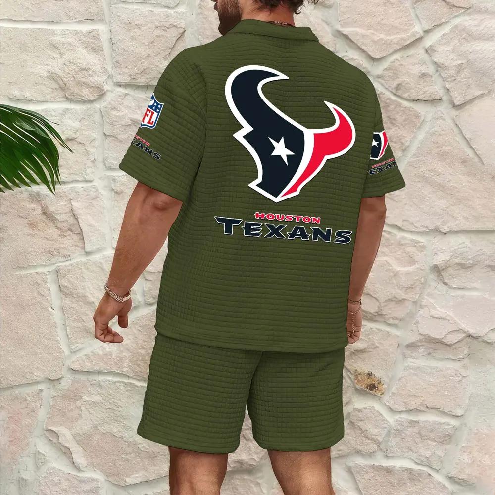 Houston Texans Men’s Waffle Pattern Half Zipper Shirt And Shorts AZBT2DWSS000082