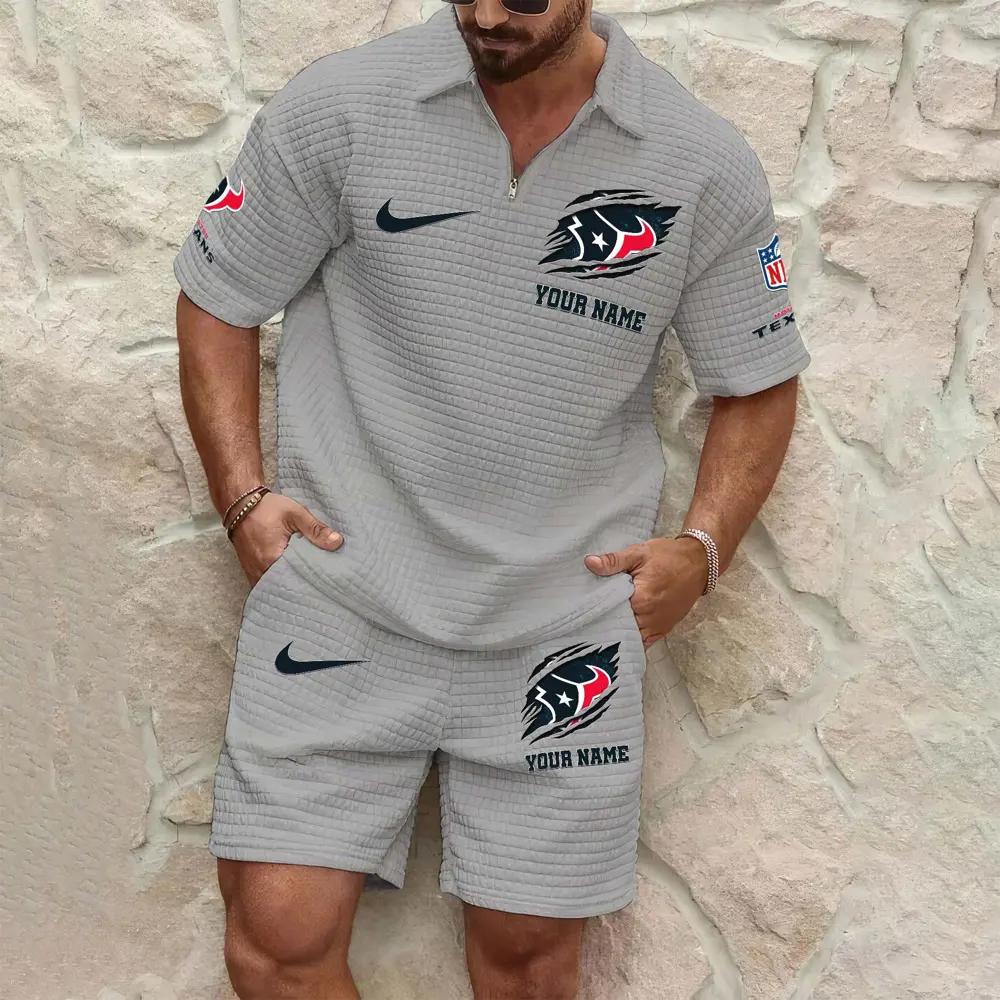 Houston Texans Men’s Waffle Pattern Half Zipper Shirt And Shorts AZBT2DWSS000082