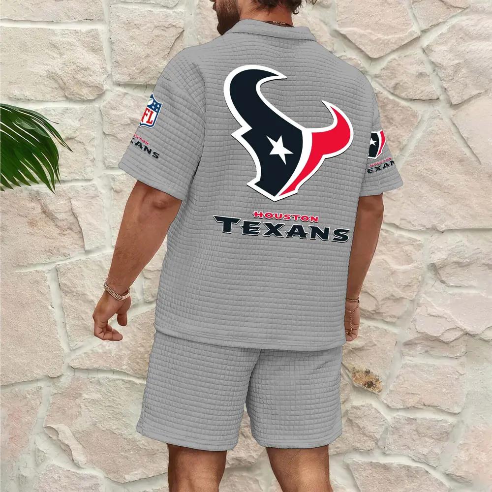 Houston Texans Men’s Waffle Pattern Half Zipper Shirt And Shorts AZBT2DWSS000082