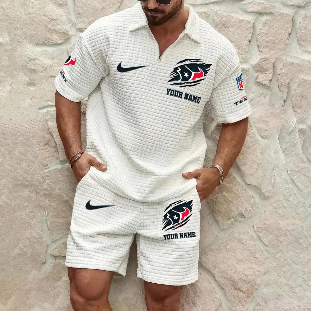 Houston Texans Men’s Waffle Pattern Half Zipper Shirt And Shorts AZBT2DWSS000082