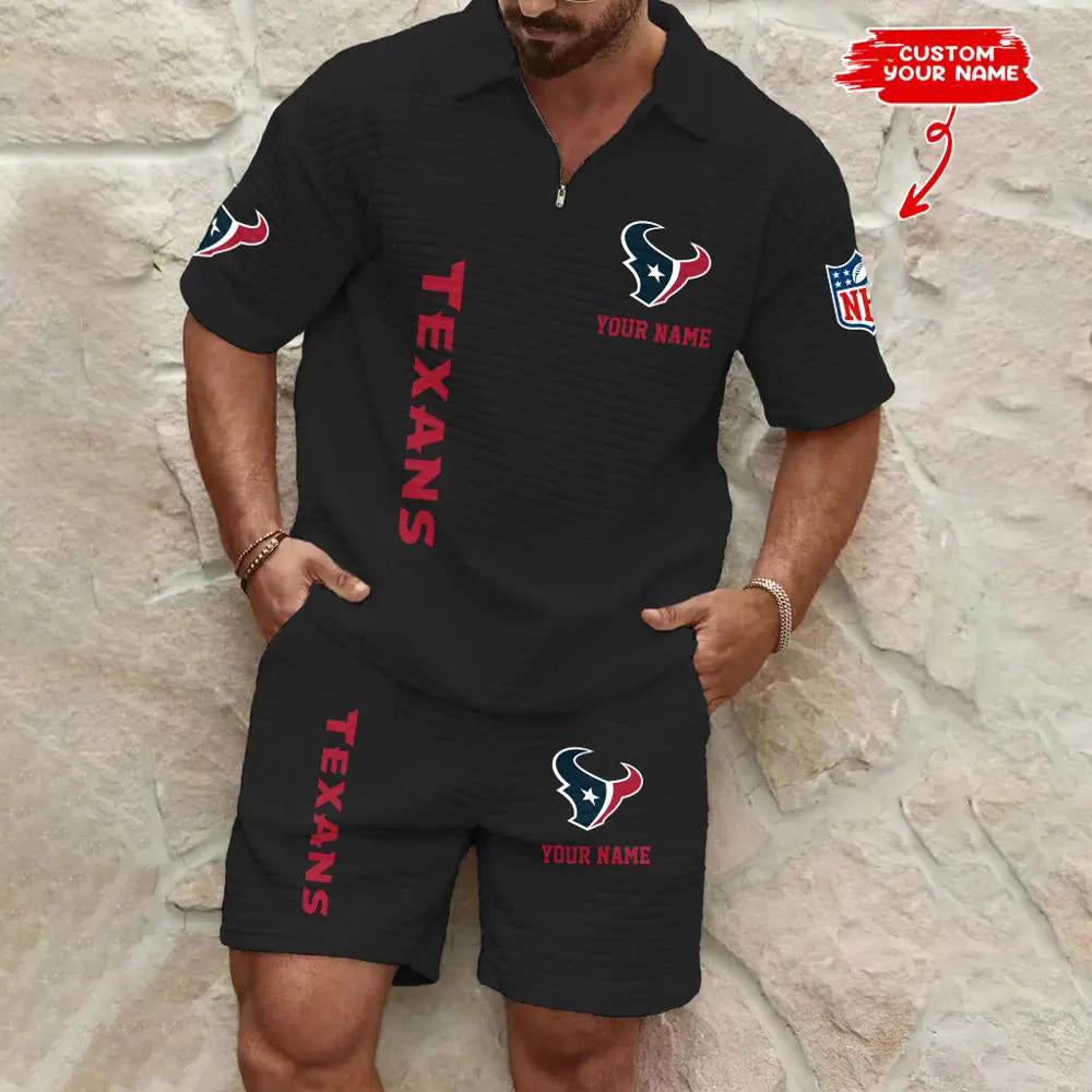Houston Texans Men’s Waffle Pattern Half Zipper Shirt And Shorts AZBT2DWSS000083