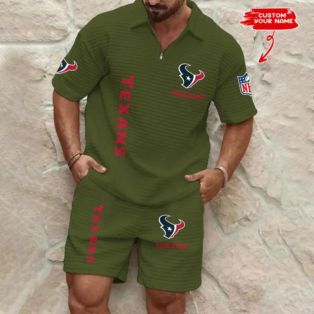 Houston Texans Men’s Waffle Pattern Half Zipper Shirt And Shorts AZBT2DWSS000083