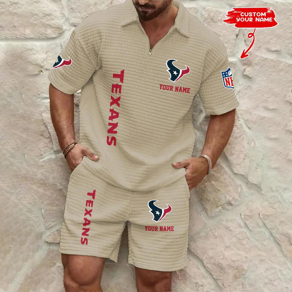 Houston Texans Men’s Waffle Pattern Half Zipper Shirt And Shorts AZBT2DWSS000083