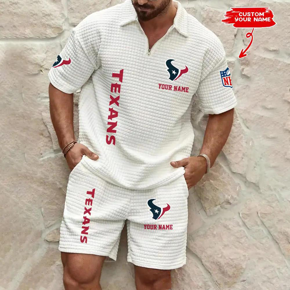 Houston Texans Men’s Waffle Pattern Half Zipper Shirt And Shorts AZBT2DWSS000083