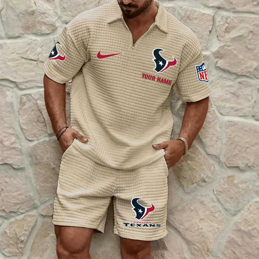Houston Texans Men’s Waffle Pattern Half Zipper Shirt And Shorts AZBT2DWSS000084