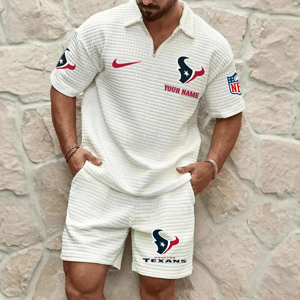 Houston Texans Men’s Waffle Pattern Half Zipper Shirt And Shorts AZBT2DWSS000084