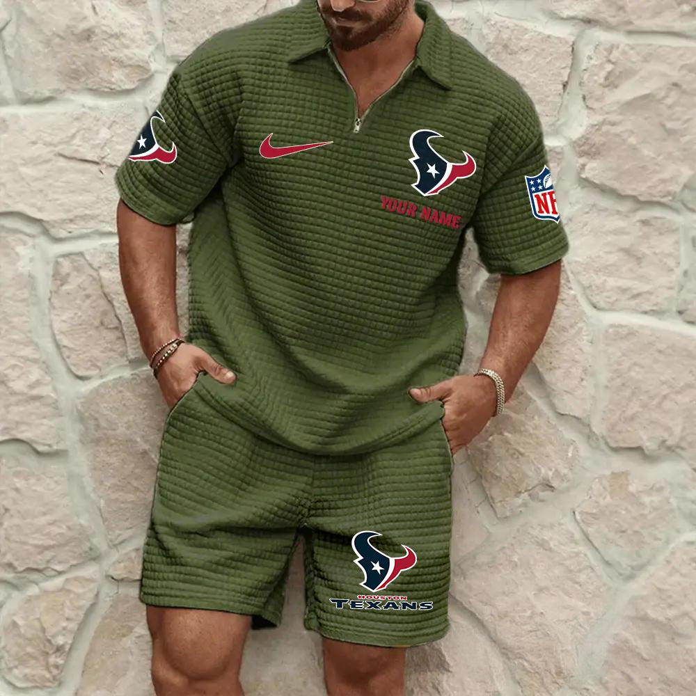 Houston Texans Men’s Waffle Pattern Half Zipper Shirt And Shorts AZBT2DWSS000084