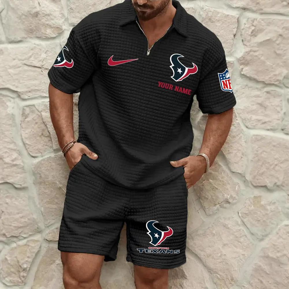 Houston Texans Men’s Waffle Pattern Half Zipper Shirt And Shorts AZBT2DWSS000084