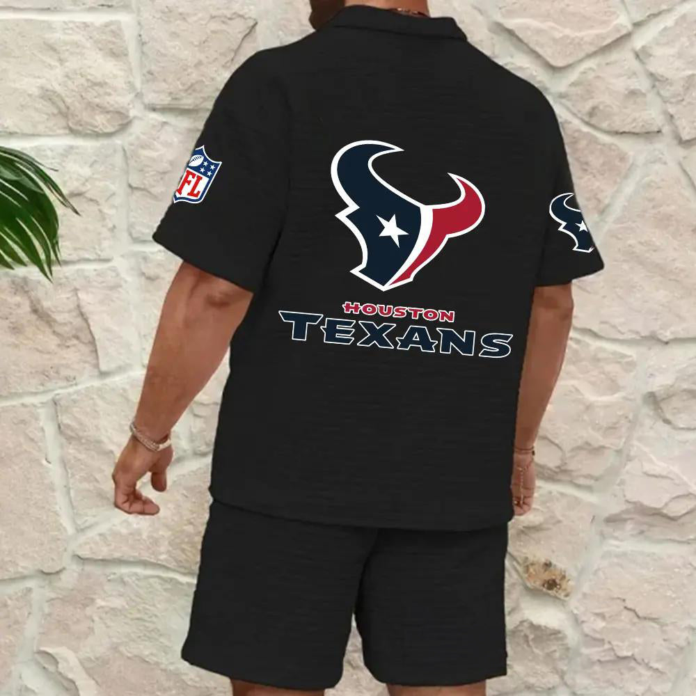 Houston Texans Men’s Waffle Pattern Half Zipper Shirt And Shorts AZBT2DWSS000084