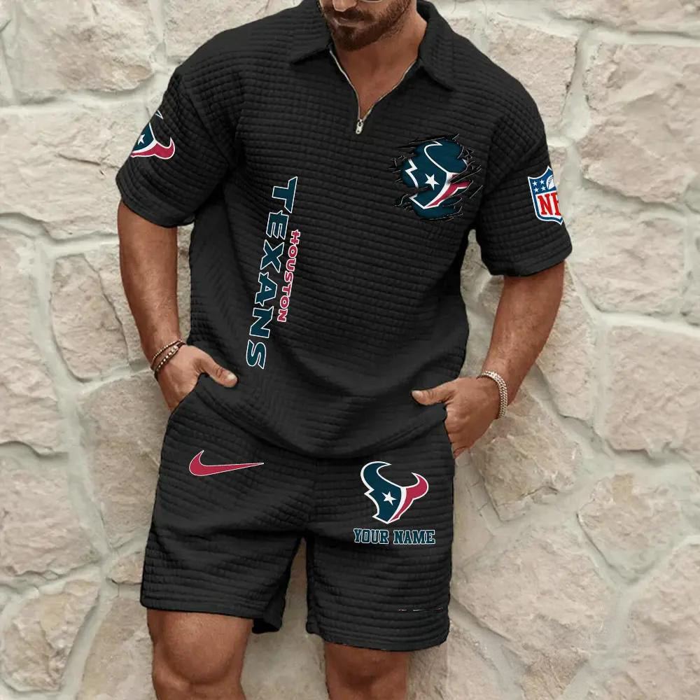 Houston Texans Men’s Waffle Pattern Half Zipper Shirt And Shorts AZBT2DWSS000085