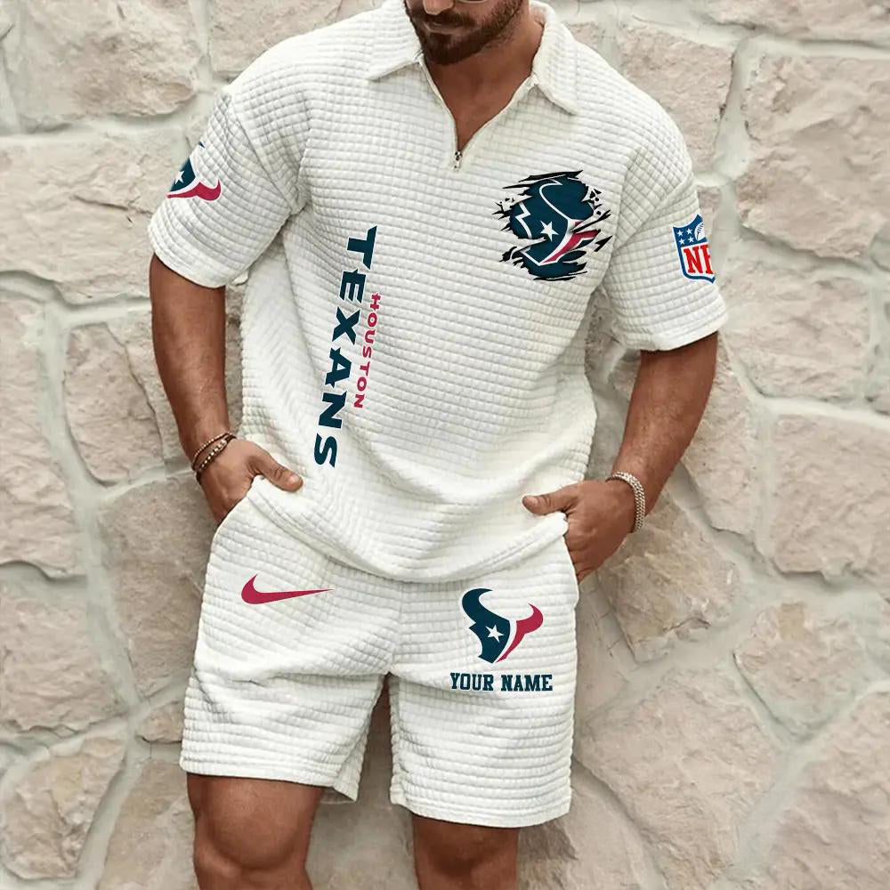 Houston Texans Men’s Waffle Pattern Half Zipper Shirt And Shorts AZBT2DWSS000085