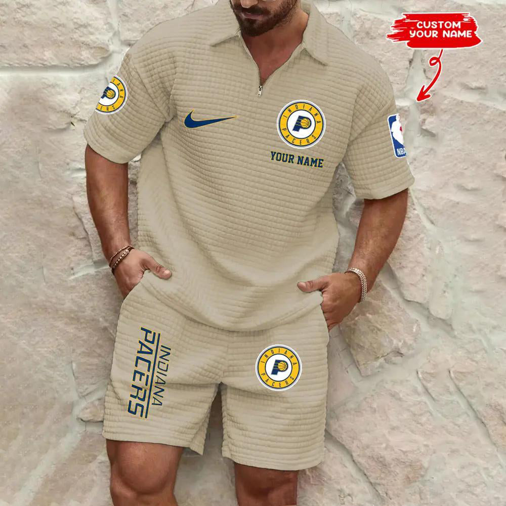 Indiana Pacers Men’s Waffle Pattern Half Zipper Shirt And Shorts AZBT2DWSS000086