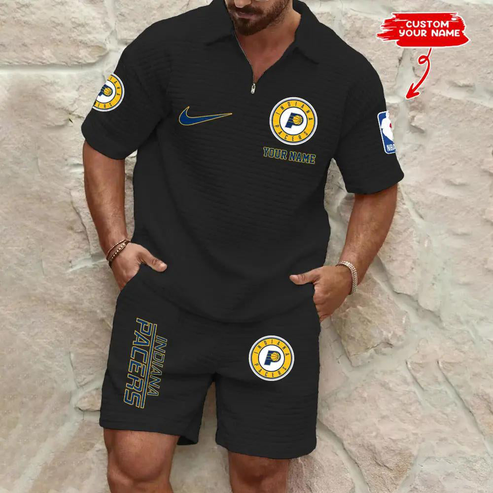 Indiana Pacers Men’s Waffle Pattern Half Zipper Shirt And Shorts AZBT2DWSS000086