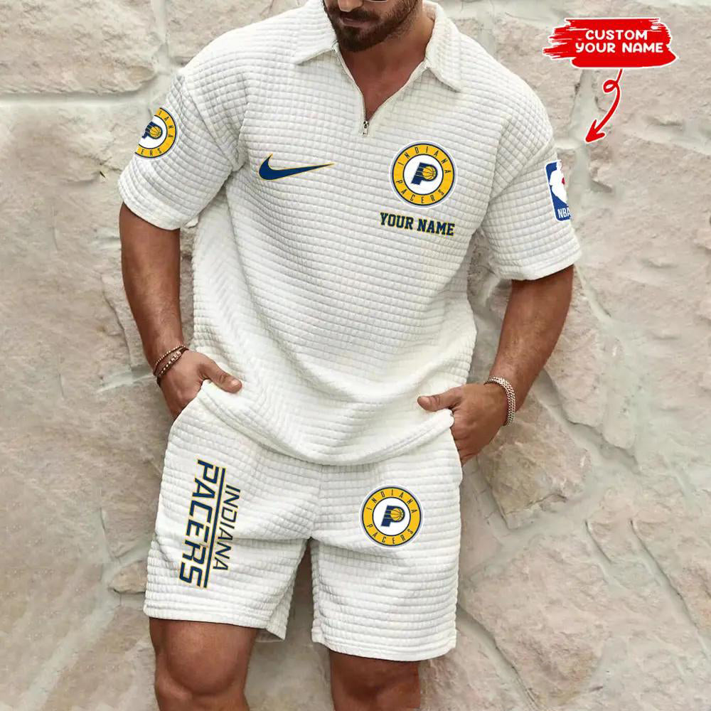 Indiana Pacers Men’s Waffle Pattern Half Zipper Shirt And Shorts AZBT2DWSS000086