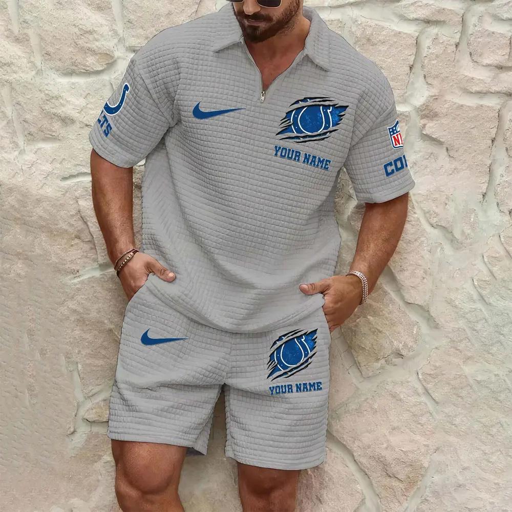 Indianapolis Colts Men’s Waffle Pattern Half Zipper Shirt And Shorts AZBT2DWSS000087