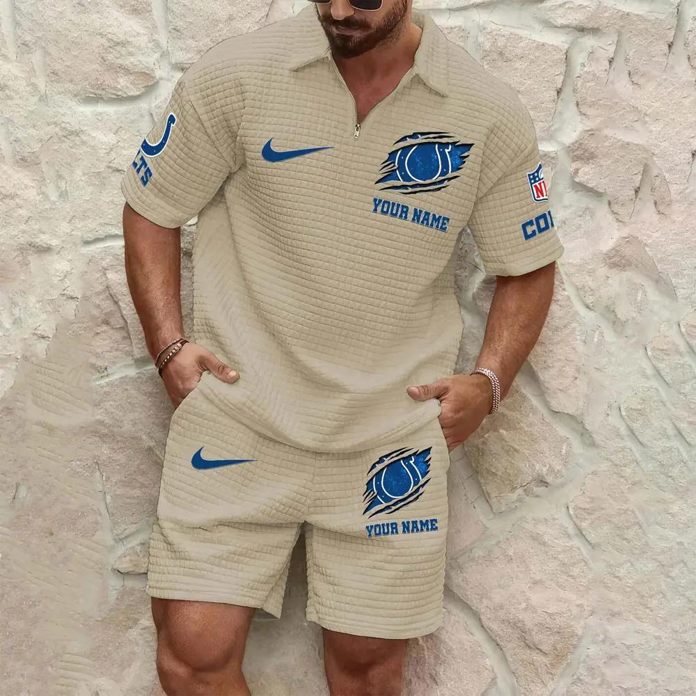 Indianapolis Colts Men’s Waffle Pattern Half Zipper Shirt And Shorts AZBT2DWSS000087