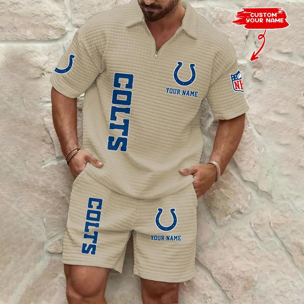 Indianapolis Colts Men’s Waffle Pattern Half Zipper Shirt And Shorts AZBT2DWSS000088