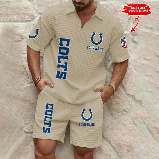 Indianapolis Colts Men’s Waffle Pattern Half Zipper Shirt And Shorts AZBT2DWSS000088
