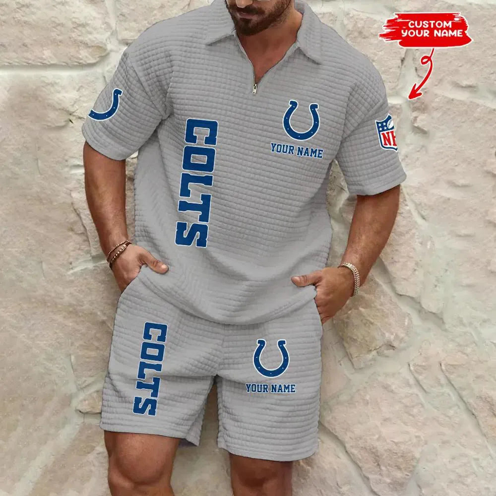 Indianapolis Colts Men’s Waffle Pattern Half Zipper Shirt And Shorts AZBT2DWSS000088
