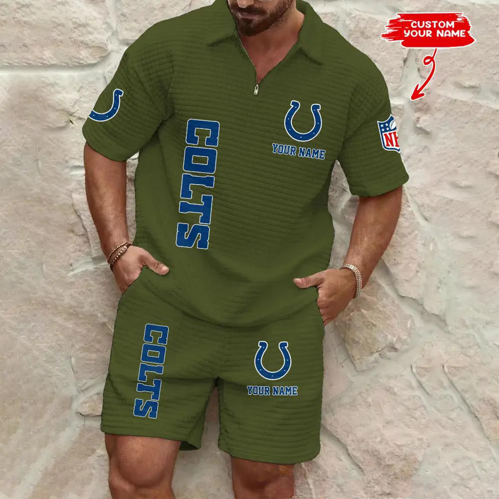 Indianapolis Colts Men’s Waffle Pattern Half Zipper Shirt And Shorts AZBT2DWSS000088